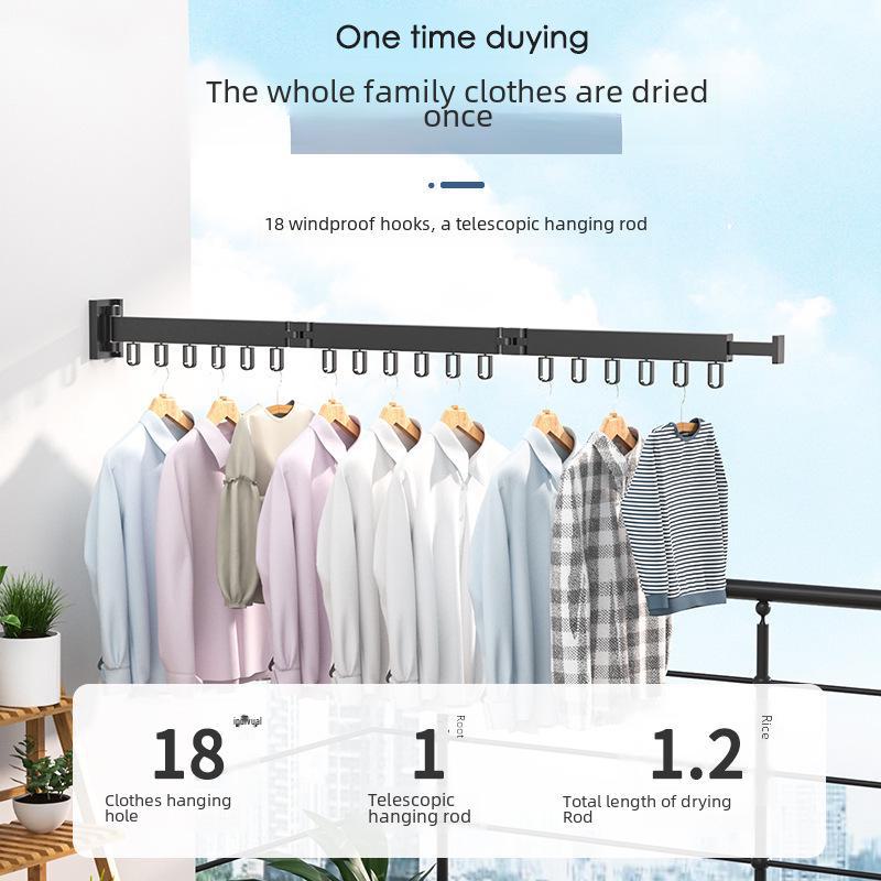 Suport de uscare pentru rufe telescopic, montat pe perete, pentru pervazuri și pervazuri, pentru interior/exterior