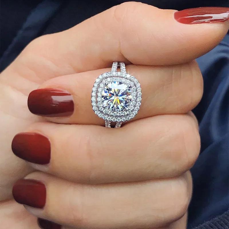 

New Fashion Square Flashing Ring with Geometric Luxury Inlaid AAA Cubic Zirconia Wedding Accessories Women s Zircon 10
