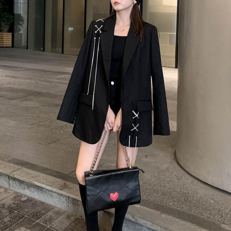 Lente Blazers Voor Vrouwen Formeel Kantoor Dame Shirring Notched Zwarte Blazer Keten Casual Kleding