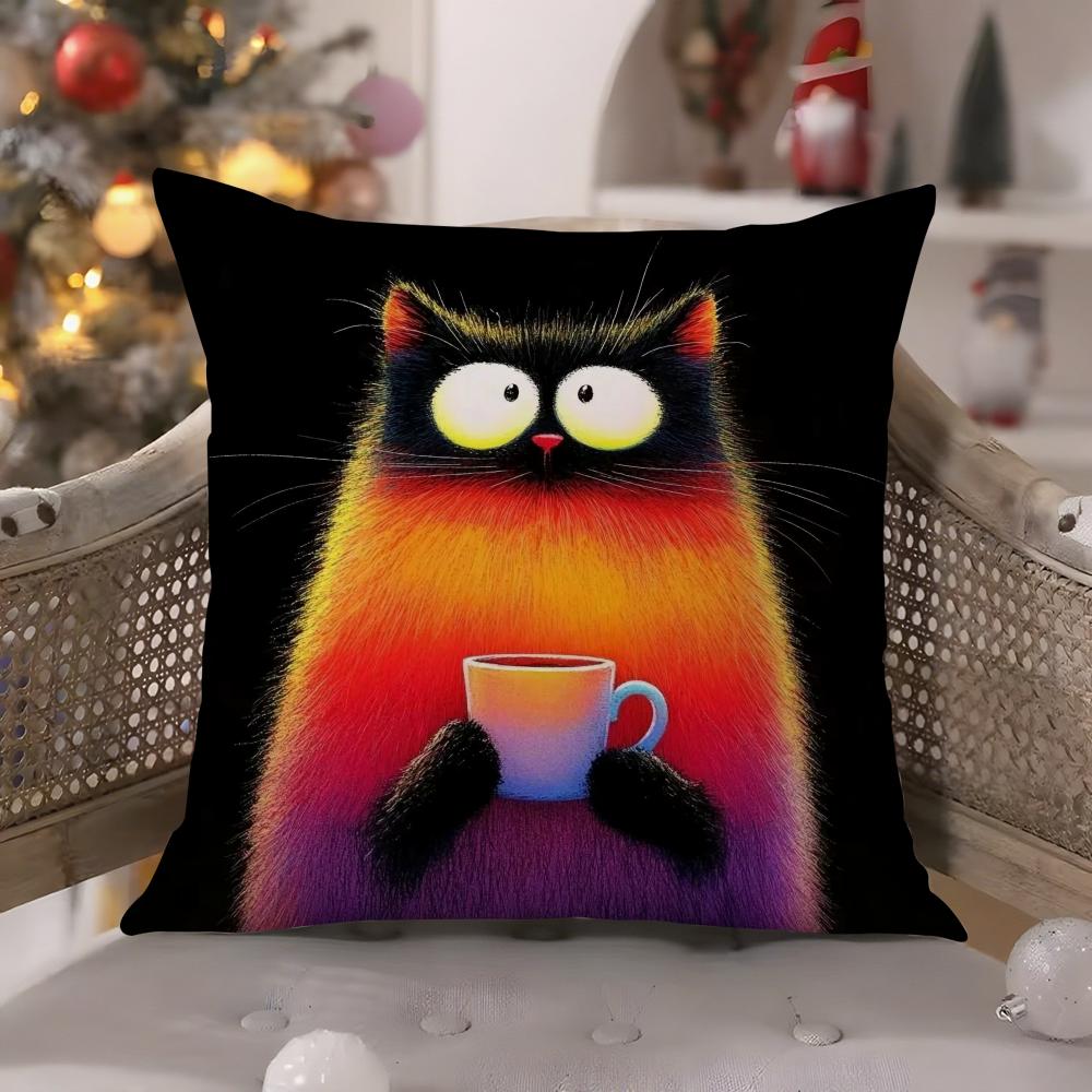 Simple Cartoon Furry Cat Pattern Pillow Case Comfort Sofa Bed Silky elegant Invisible zipper Decorative cushion cover