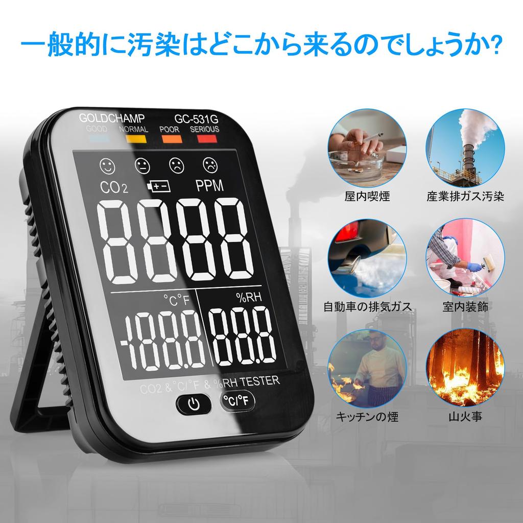 Air Quality Monitor Indoor Air Quality Monitor with Temperature and Humidity Sensor Air Analyzer with Digital LCD Screen and Sound Alarm Japanese User