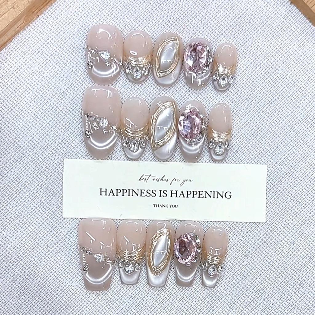 Handmade Wearable Summer New Universal Gravitational Zircon French Light-chasing Cat Eye Nail Art Patch
