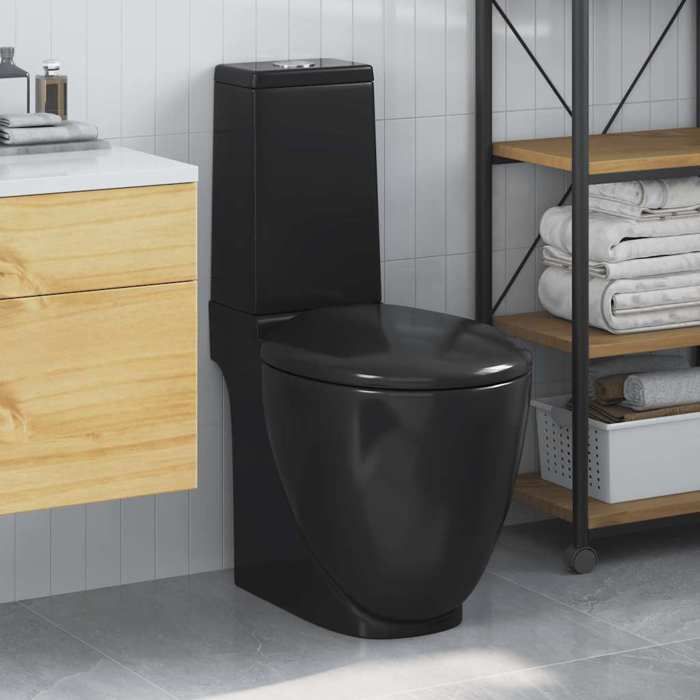 VidaXL Ceramic Toilet Rear Water Outlet Black Toilet Seat 140298
