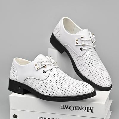 White Leather Shoes 2025 New Men's Business Casual Men's Shoes Breathable Hollow Leather Shoes