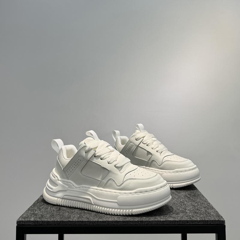 Little White Shoes Men's New Platform Bread Shoes Low-top Lace-up Sports and Leisure Shoes Trendy Versatile Height-increasing Shoes