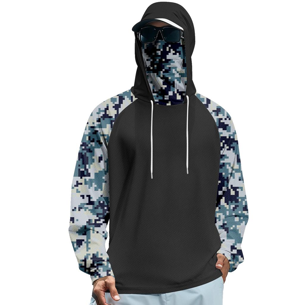 Unisex Solid Color Hooded Sweatshirt With Face Mask And Plush Raglan Sleeves
