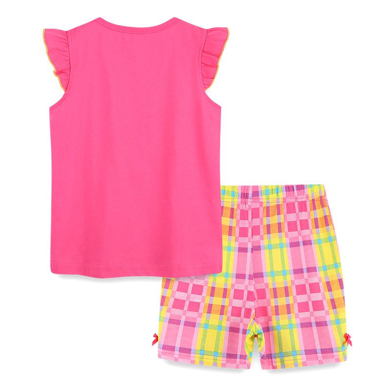 European Inspired Cartoon Embroidery Girls' Short Sleeve Knit Cotton Two-Piece Summer Set.