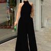 Women's Sleeveless Crew Neck Slimming Print Jumpsuit with Lace-up