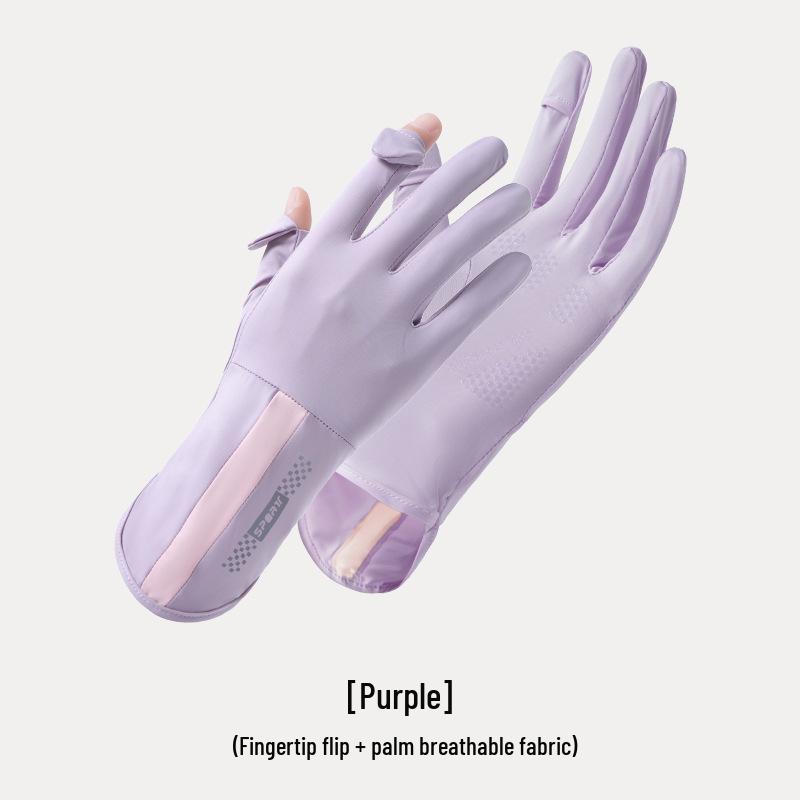 Women's UPF 50+ Anti-UV Cycling Gloves - Non-Slip, Breathable, Ice Silk, Thin, Long, Two-Finger Flip-Top