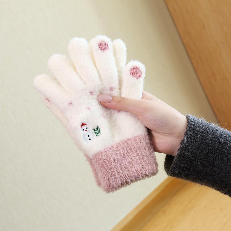 Gloves for Women, Cute In Autumn and Winter, Thickened Thin Velvet To Keep Warm, Riding with Five Fingers, Versatile, and Cold-proof for Students