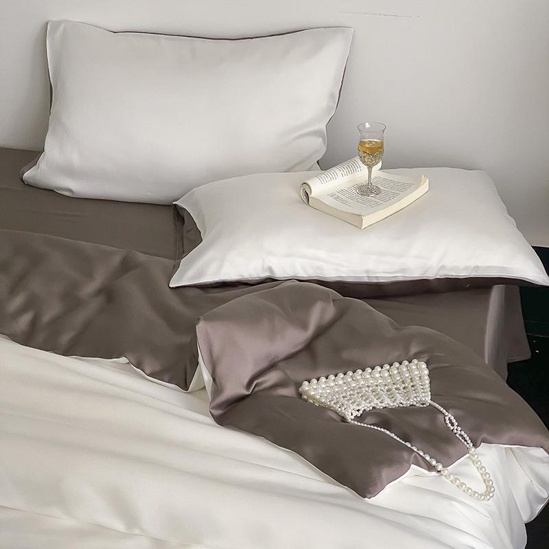 Summer Solid Color Ice Silk Four Piece Set Cool Feeling Bed Sheet Duvet Cover Three Piece Bedding Set For Dormitory Comfortable Bed Linen