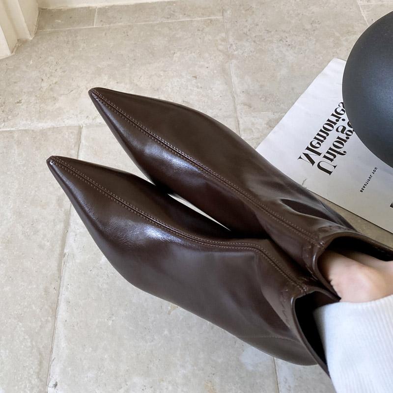 Eilyken Autumn Soft Leather Women Ankle Boots Sexy Thin Heels Ladies Shoes Fashion Pointed Toe Comfortable Short Botas De Mujer