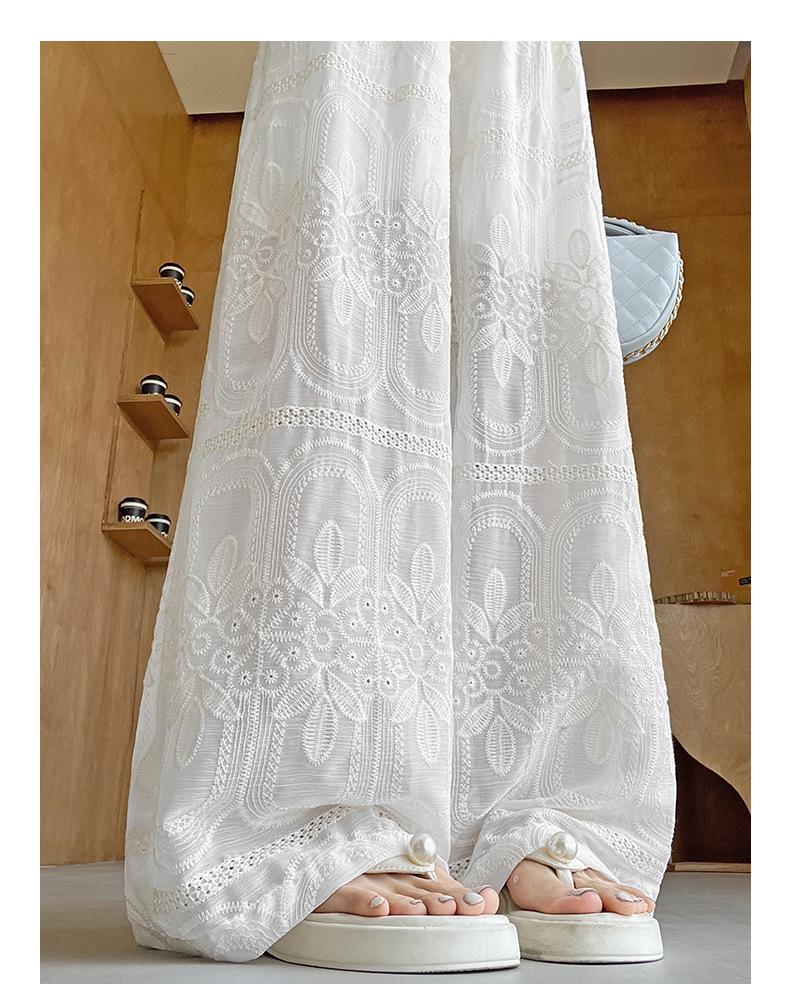 White Summer Lace Jacquard Embroidered Wide-Leg Pants for Tall Women