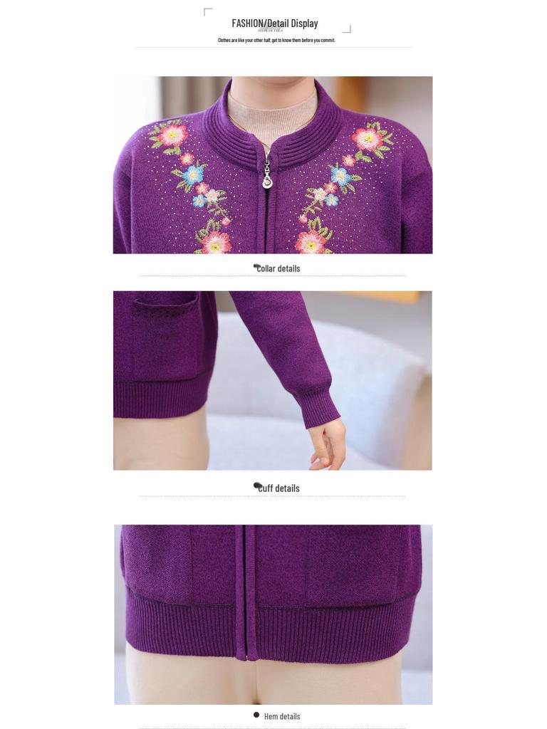Plus Velvet Thick Knit Cardigan: Warm Outerwear for Middle-aged and Elderly Women