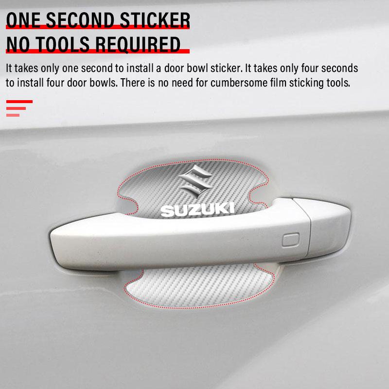4 ks/sada Samolepka proti poškrábání kliky dveří auta Karbonové vlákno Pro Suzuki Jimny GW250 Samurai Vitara Swift Baleno SX4 Ignis Alto Splash Swace