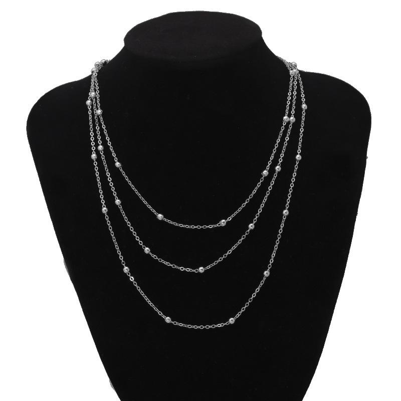 

Европейский и американский многослойный чокер: Ожерелье-подвеска ручной работы с цепочкой из бусин серебряный