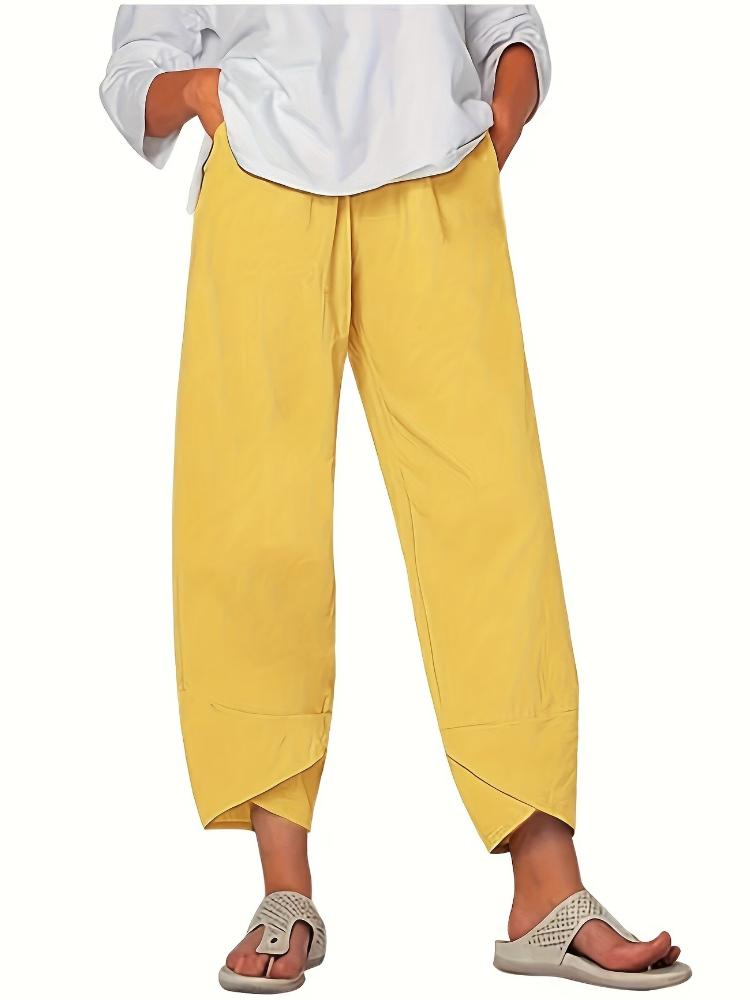 Spring/Summer Casual Elastic Waist Simple Slant Pocket Ankle Pants