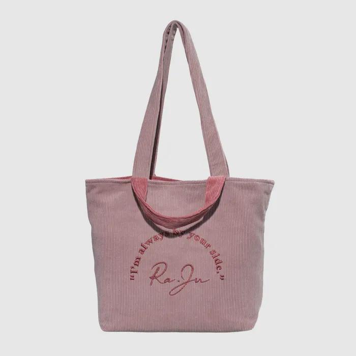 Corduroy Reversible Shopper Bag With Pouch_Pink