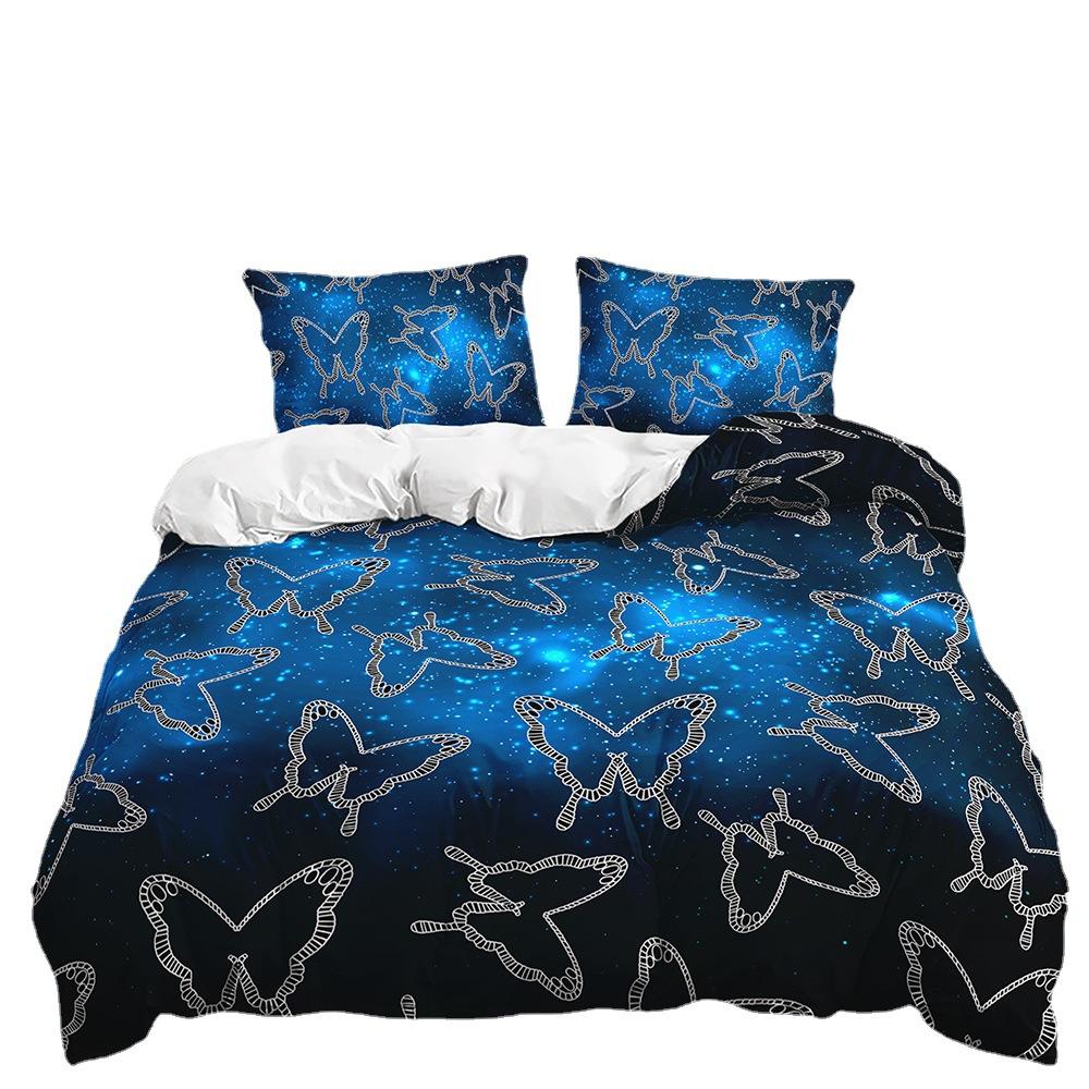 Three-Piece 3D Quilt Cover Butterfly Kit Ins Wind Double Bedding