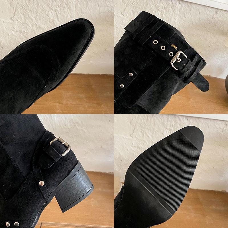 Fashion New Fashion Pointed Toe Modern Ladies Knee High Boots With Heels Shoes Female Buckle Footwear Women Western Long Booties Shoes