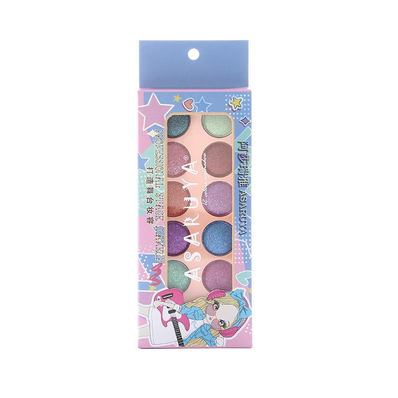 12-Color Glitter & Pearlescent Eyeshadow Palette for Students and Stage Makeup