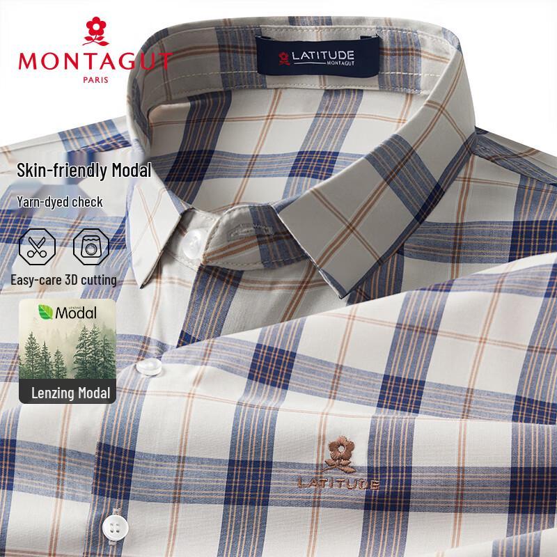 

MONTAGUT Men s Modal Plaid Short Sleeve Shirt M/48