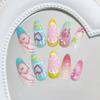 24Pcs Summer Colorful Almond False Nail With 3D Flower Beach Paintings Press On Fake Nail Full Cover Wearable Manicure For Women