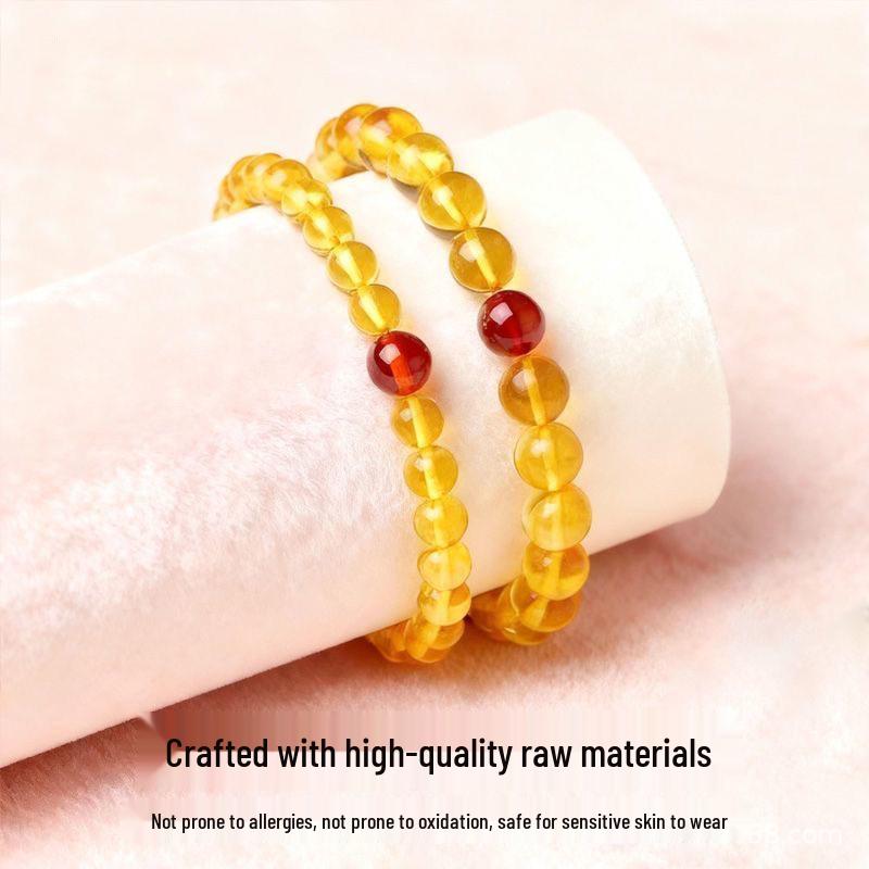 Unisex Retro Citrine Jade Bead Bracelet: Elegant Wenwan Gift for Couples 6mm