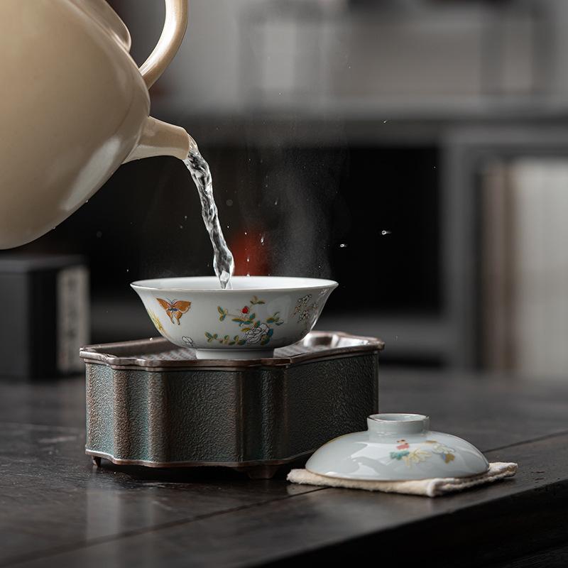 Retro Moon Butterfly Ceramic Tea Tureen Boutique Japanese Tea Bowl Tea Maker Cover Bowl Household Kung Fu Tea Set