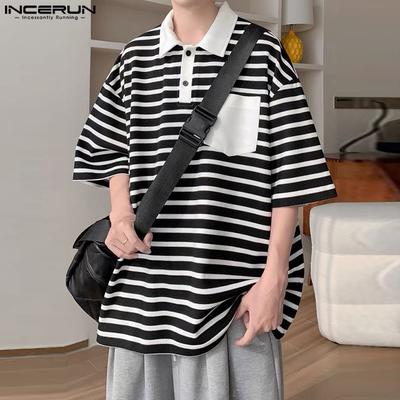 Oversized Summer Men Half Sleeve Patchwork Striped Casual Loose T-shirts