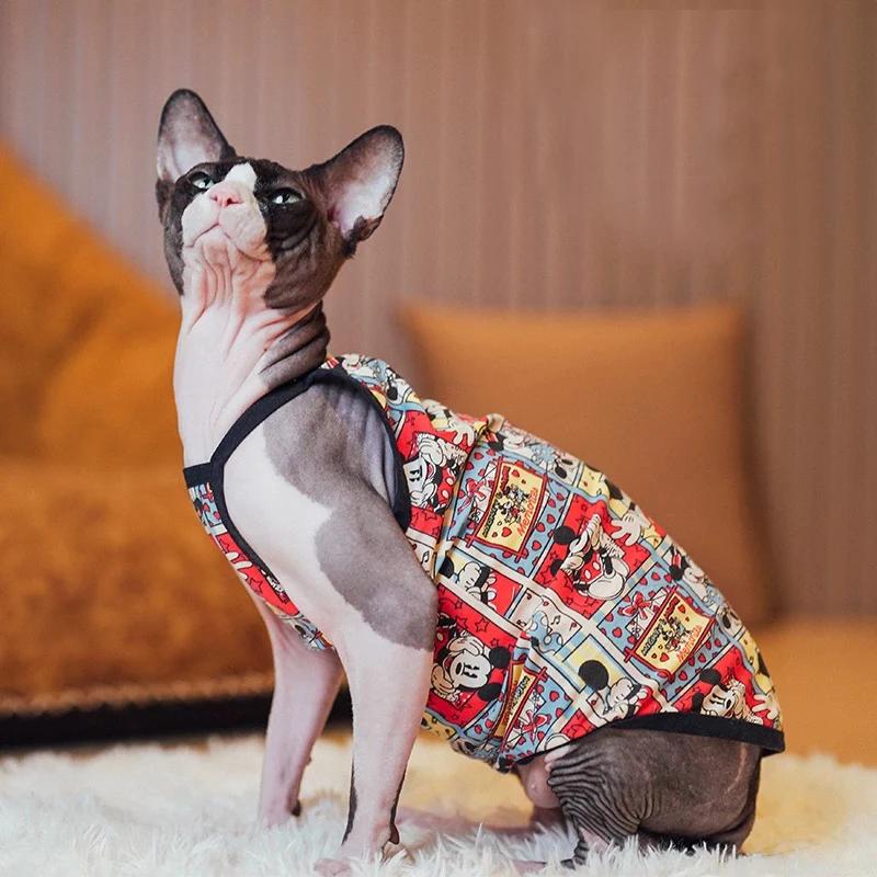 Katoenen Cartoon Vest voor Sphynx Kat in Zomer Mode T-shirt voor Kittens Ademende Halter Tops voor Kat Pyjama voor Devon Rex