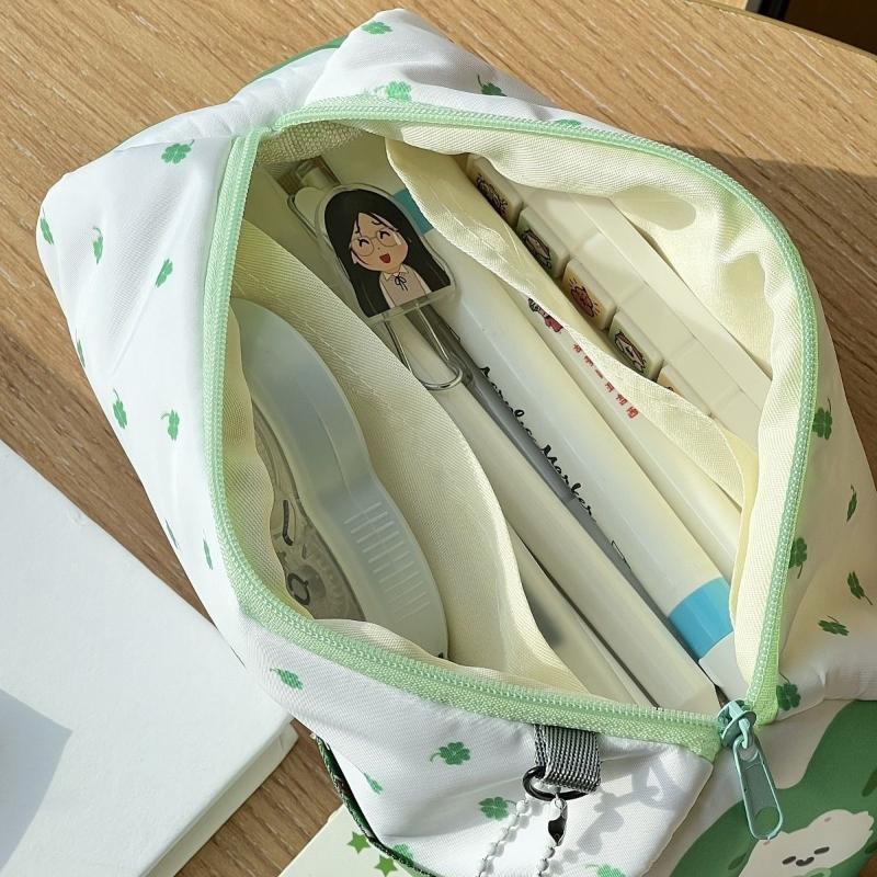 1 Stück Große Kapazität Niedlicher Kosmetik- und Schreibwaren-Organizer Klee Kätzchen Federmäppchen Für Schule Büro Reiseaufbewahrung