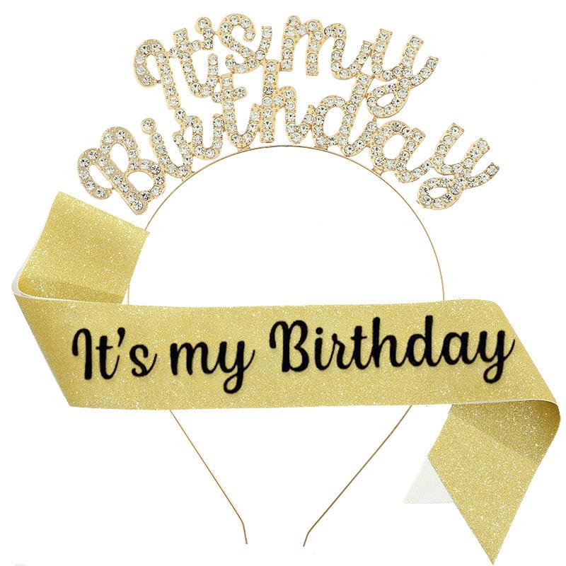 New Birthday Headband Shoulder Strap Etiquette Belt Set IT'S MY BIRTHDAY Women's Headdress Hair Accessories Party