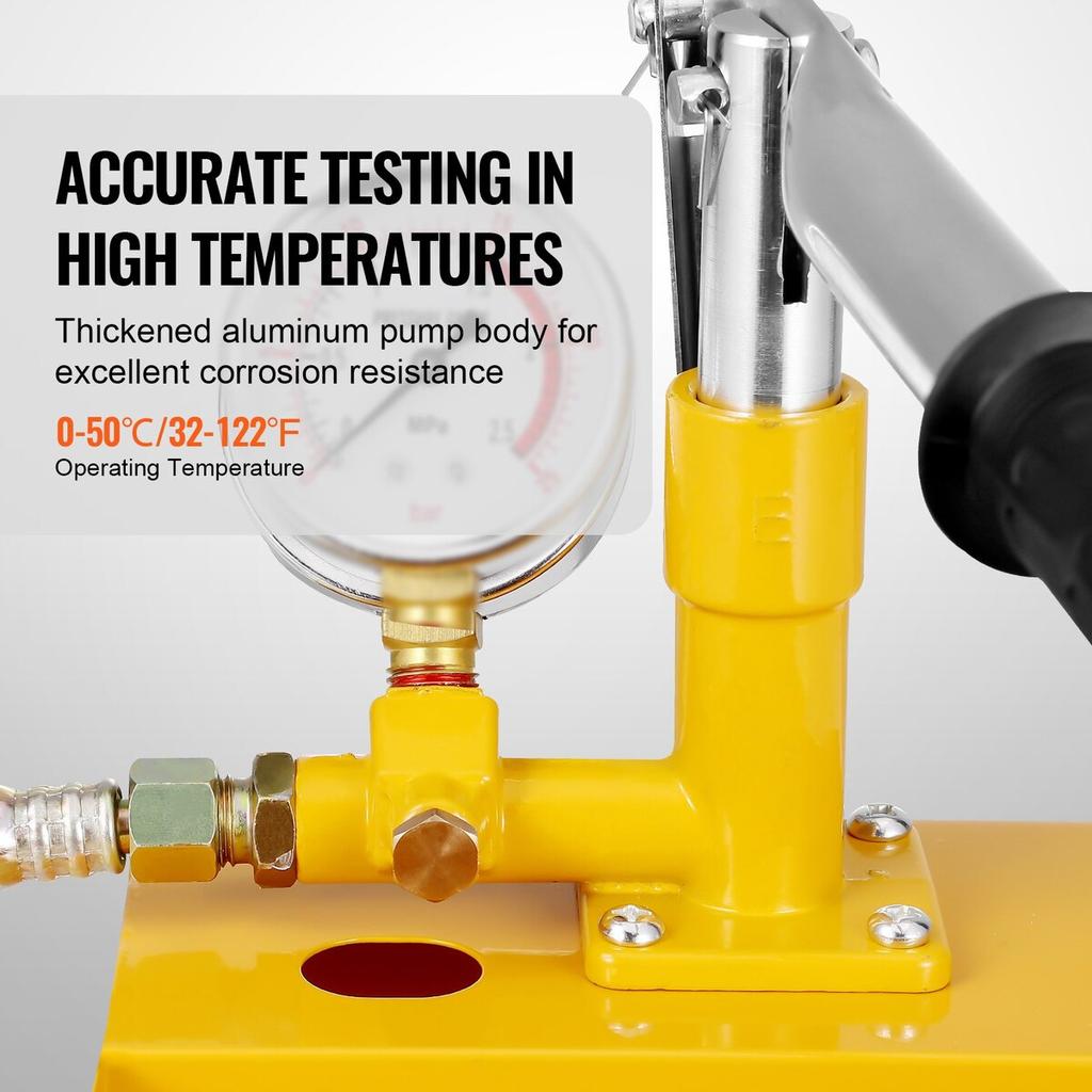 Hydrostatic Test Pump, Max 25 bar/362 PSI, Single Valve Hydraulic Manual Water Pressure Tester Kit with Gauge 5L Water Tank, 1 m Hose with 1.27 cm