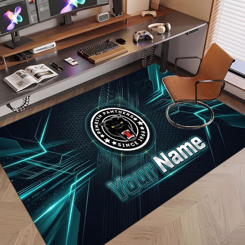 Custom Rug Penrith Panthers Pattern Print Name Text Soft Non‑Slip Floor Carpet for Home Indoor Decoration