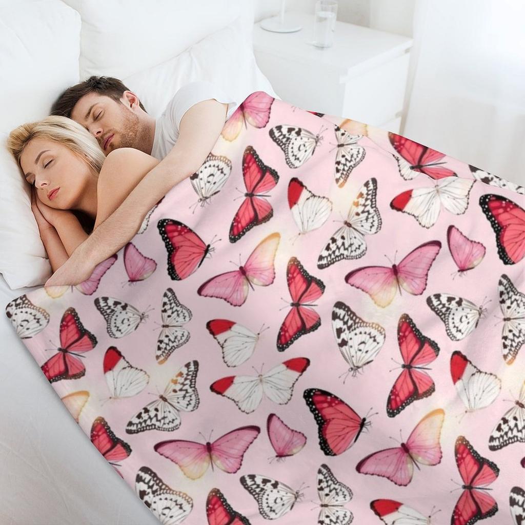 Pretty Pink Butterflies Throw Blanket Sofa Quilt Soft Plush Plaid Quilt Large Blankets