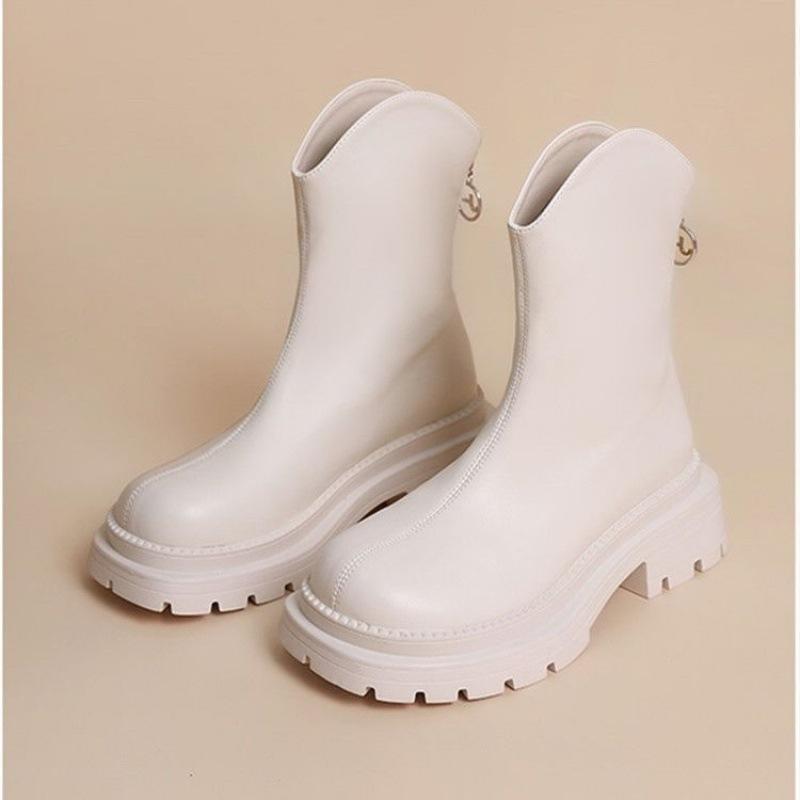 

Осенне-зимняя обувь, женские ботинки с круглой головкой и толстой подошвой на толстой подошве и застежкой-молнией сзади. 40 белый