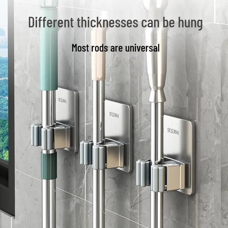 Stansfri väggmonterad mopphållarklämma, Stark förvaringsorganisatör för badrum och kök