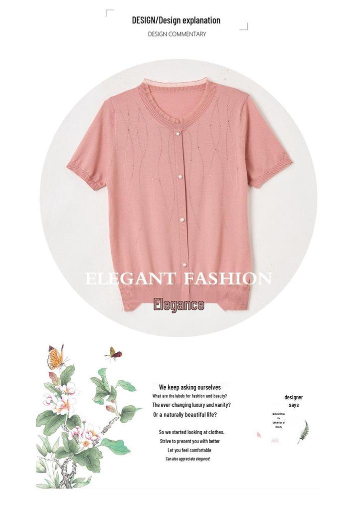 2026 Stylish Ice Silk T-shirt for Middle-aged & Elderly Women - Versatile Round Neck Short Sleeve Knit Top