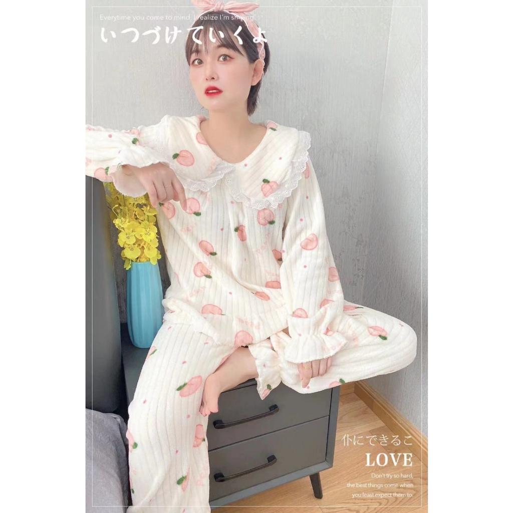 Autumn and Winter Coral Fleece Pajamas for Women, Thick and Warm Flannel Long Home Wear, Fashionable Plus Size Cardigan Set