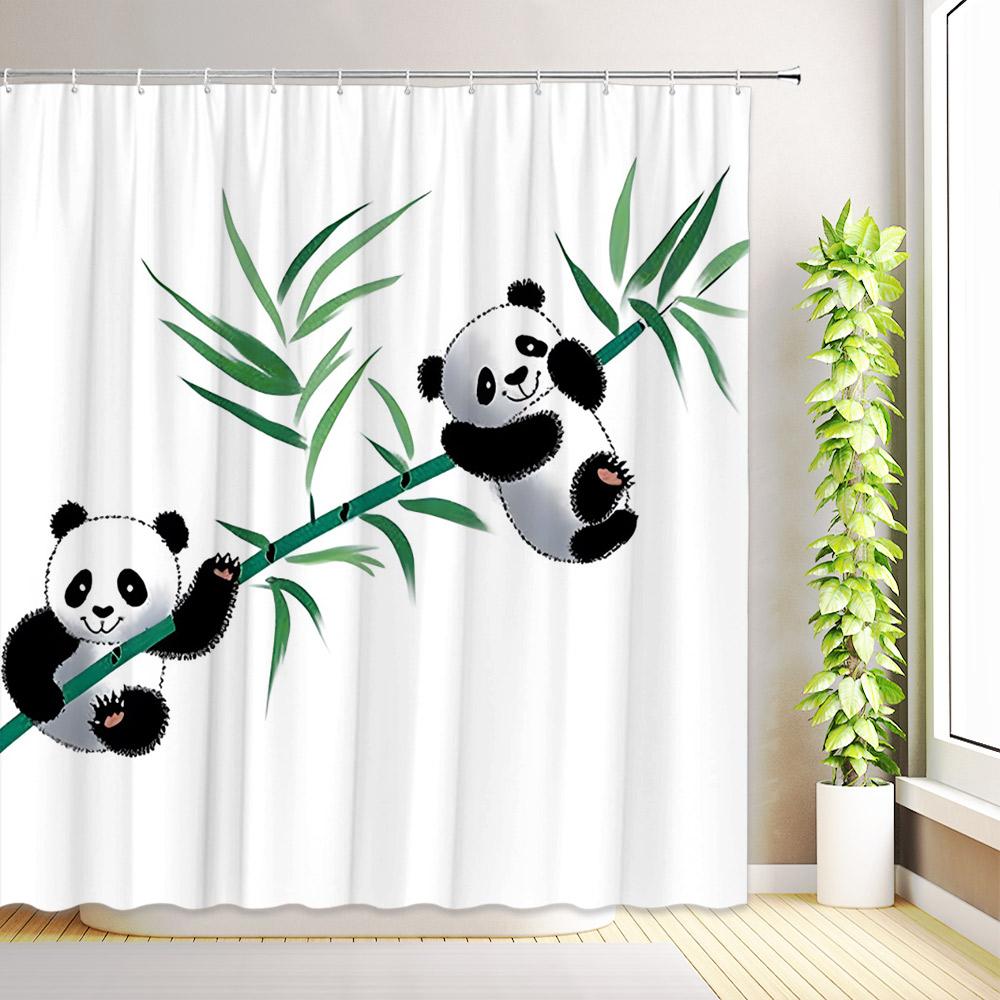 Cartoon Animals Shower Curtain Cute Giraffe Elephant Lion Floral Plant Leaves Dinosaur Funny Bath Curtains Fabric Bathroom Decor