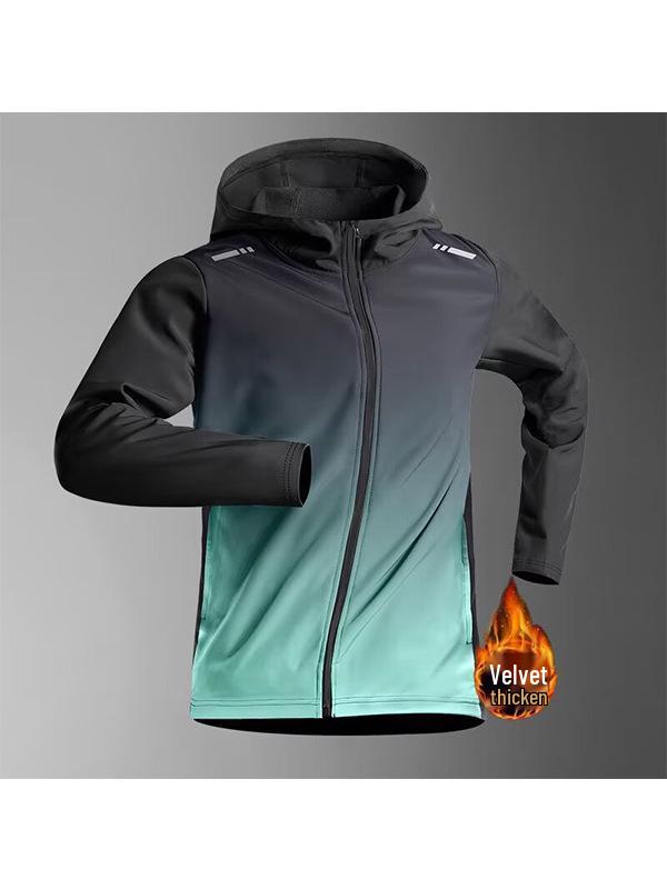 Men's Quick-Dry Autumn Windbreaker Fitness Hoodie with Long Sleeves and Plus Velvet for Morning Runs.