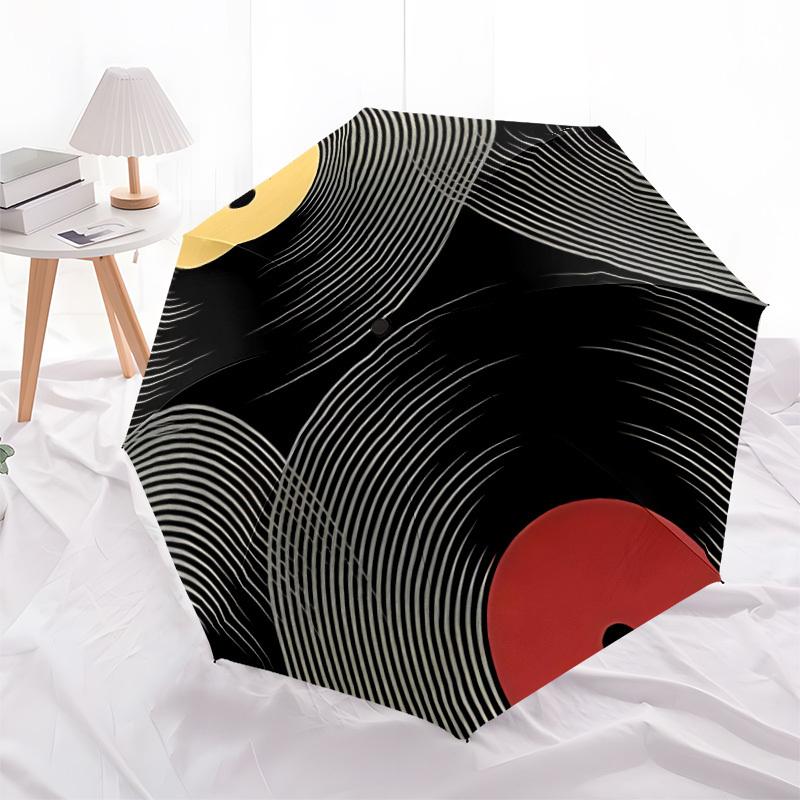 1pc Vinyl Records Automatic Folding Umbrella with 8-Rib Windproof Design, Portable Foldable Sunshade Umbrella For Halloween 066