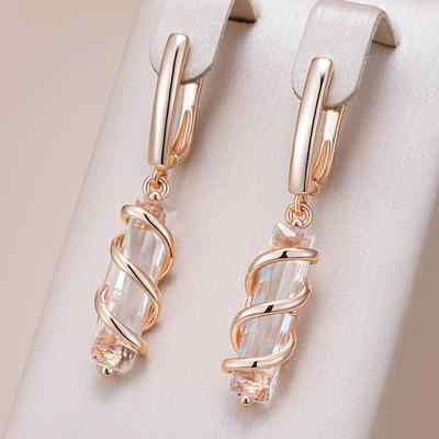 Orecchini pendenti a spirale dorata cava da donna, orecchini quadrati in zircone, orecchini alla moda per feste di personalità
