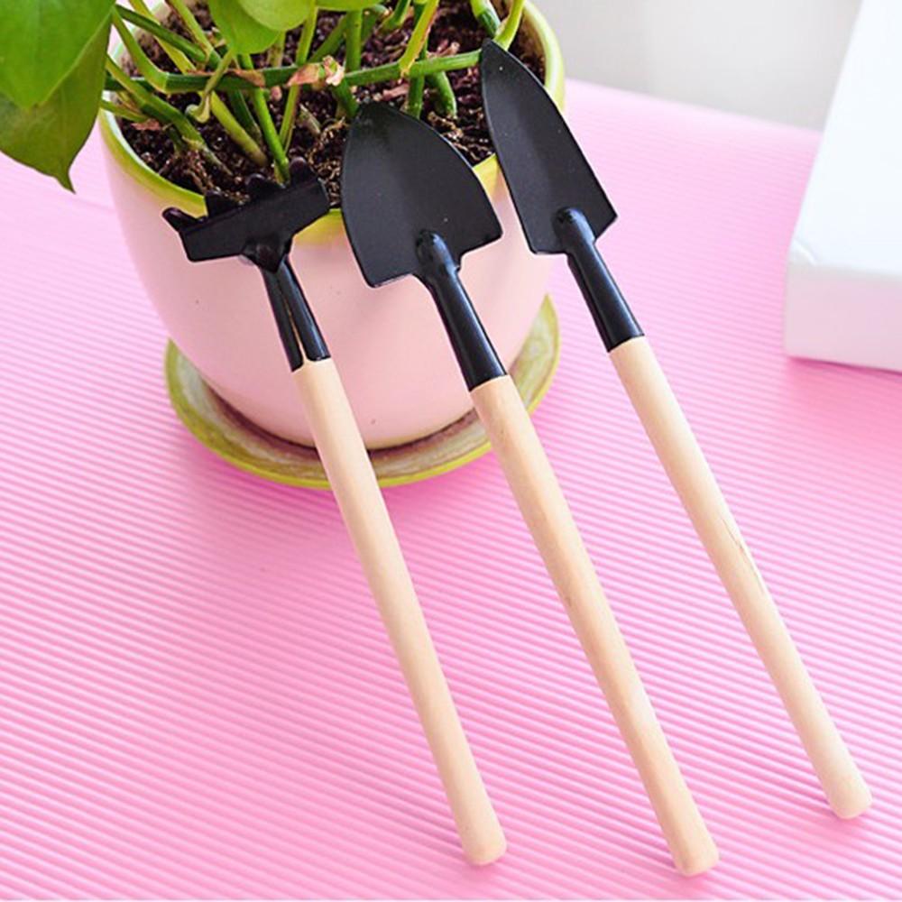 3pcs Gardening Tools Plant Shovel Rake Wood Handle Head Kids Iron+Wood