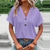 Women Summer Casual Blouse Short Sleeve V Neck Print Solid Color Fashion Shirt Top