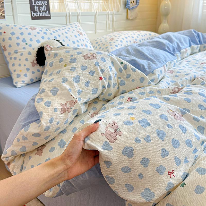 2026 New Class A Cotton Dorm Bedding: Thickened Duvet Cover, Fitted Sheet, Fresh Style Maternal & Infant Grade, 3/4-Piece Set