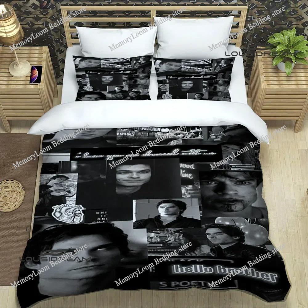 TV Series Popular The Vampire Diaries Damon Salvatore Bedding Set King Size Duvet Cover 3D Print Cozy Soft Bed Sheet Set Adult