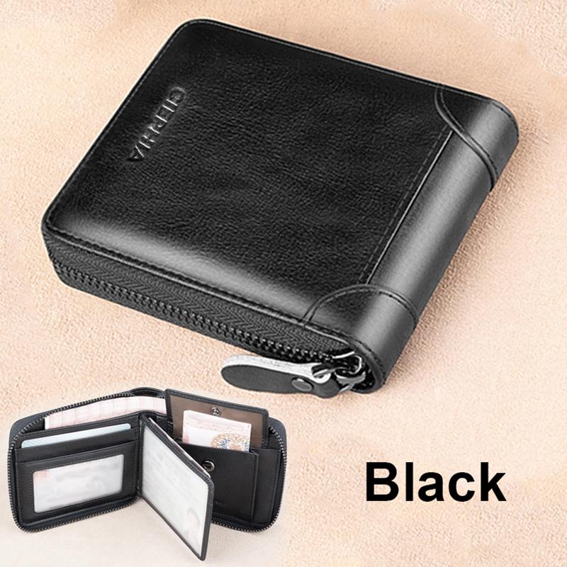 Echtes Leder-Geldbörse für Herren, RFID-blockierende Bifold-Reißverschluss-Geldbörsen, obere Schicht Rindsleder, multifunktional, ID-Kreditkartenhalter, Münztasche