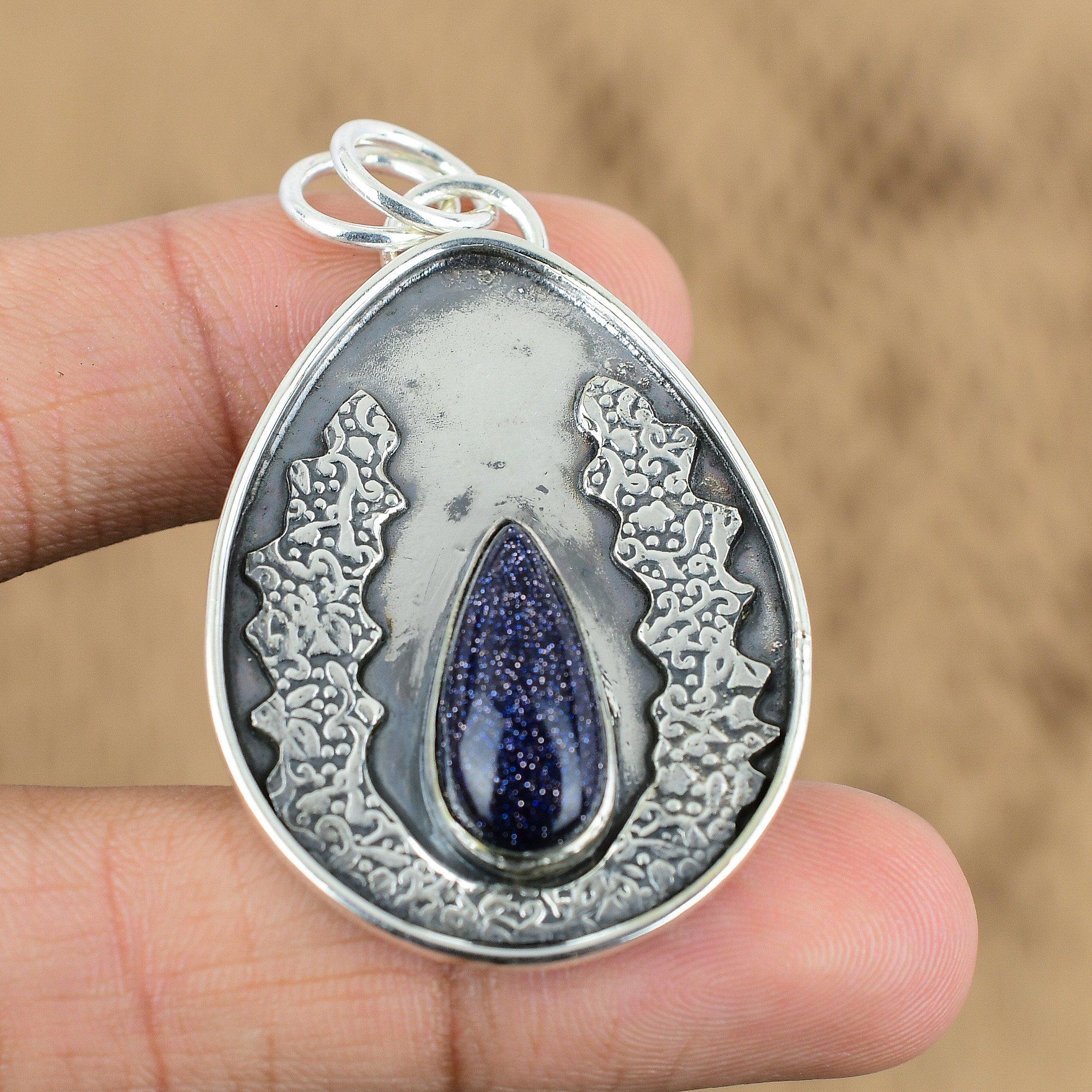 

Easter Sale Sterling Silver Pear Natural Blue Sunstone Artisan Wedding Pendant